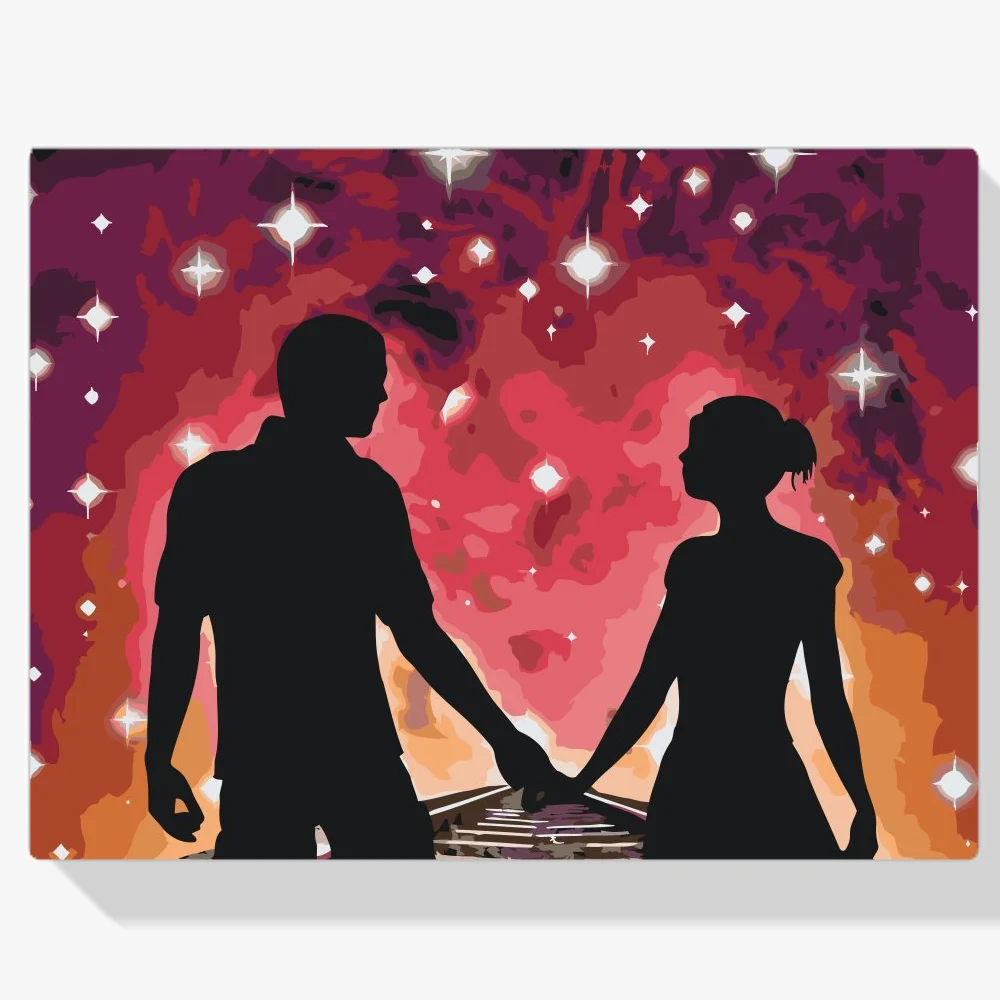 Pintura Diamante - Pareja sobre raíles