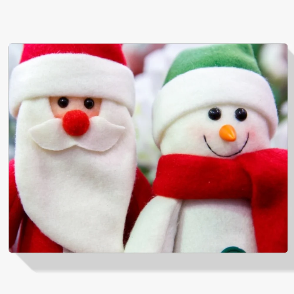 Pintura Diamante - Pequeño Papá Noel y pequeño muñeco de nieve