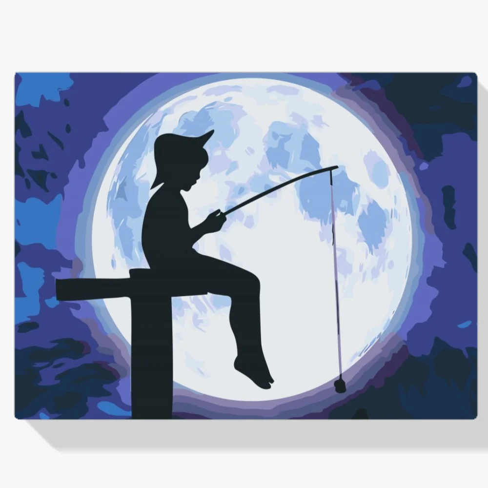 Pintura Diamante - Pescando bajo la luna llena