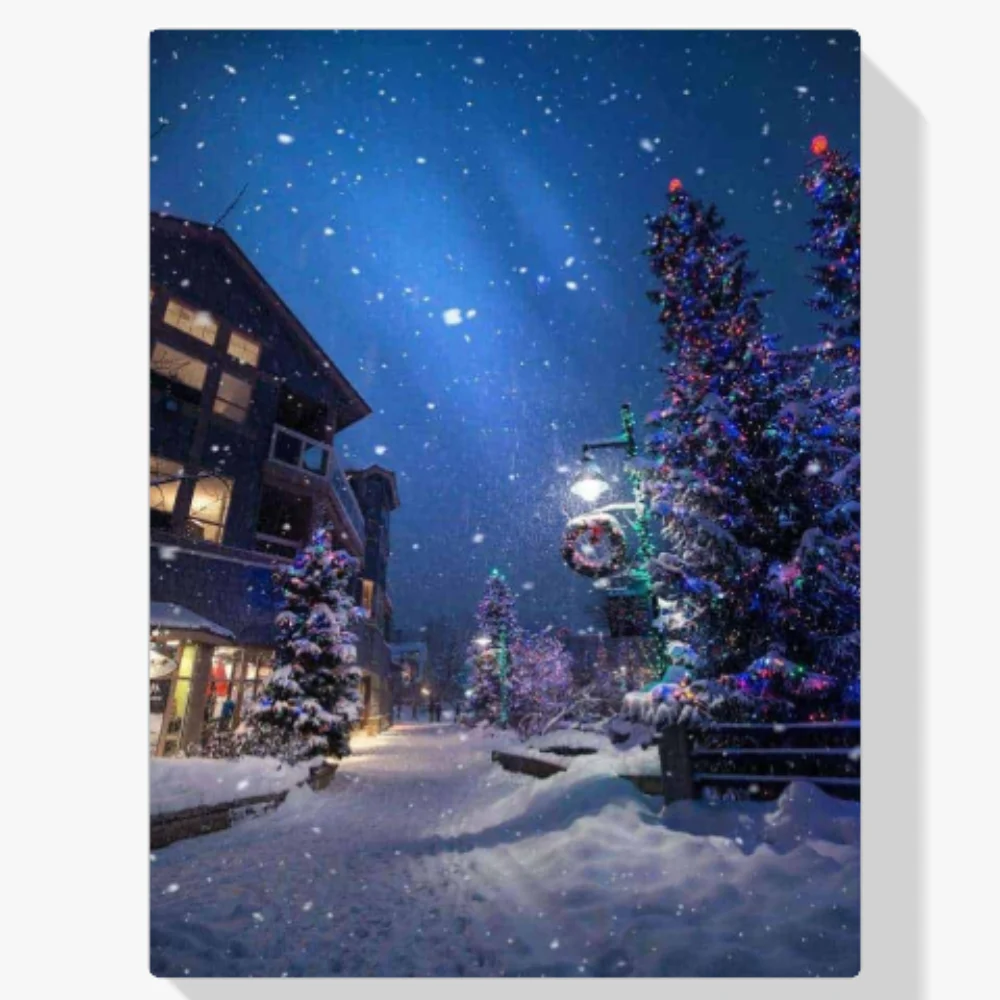 Pintura Diamante - Pueblo oscuro con árbol de Navidad