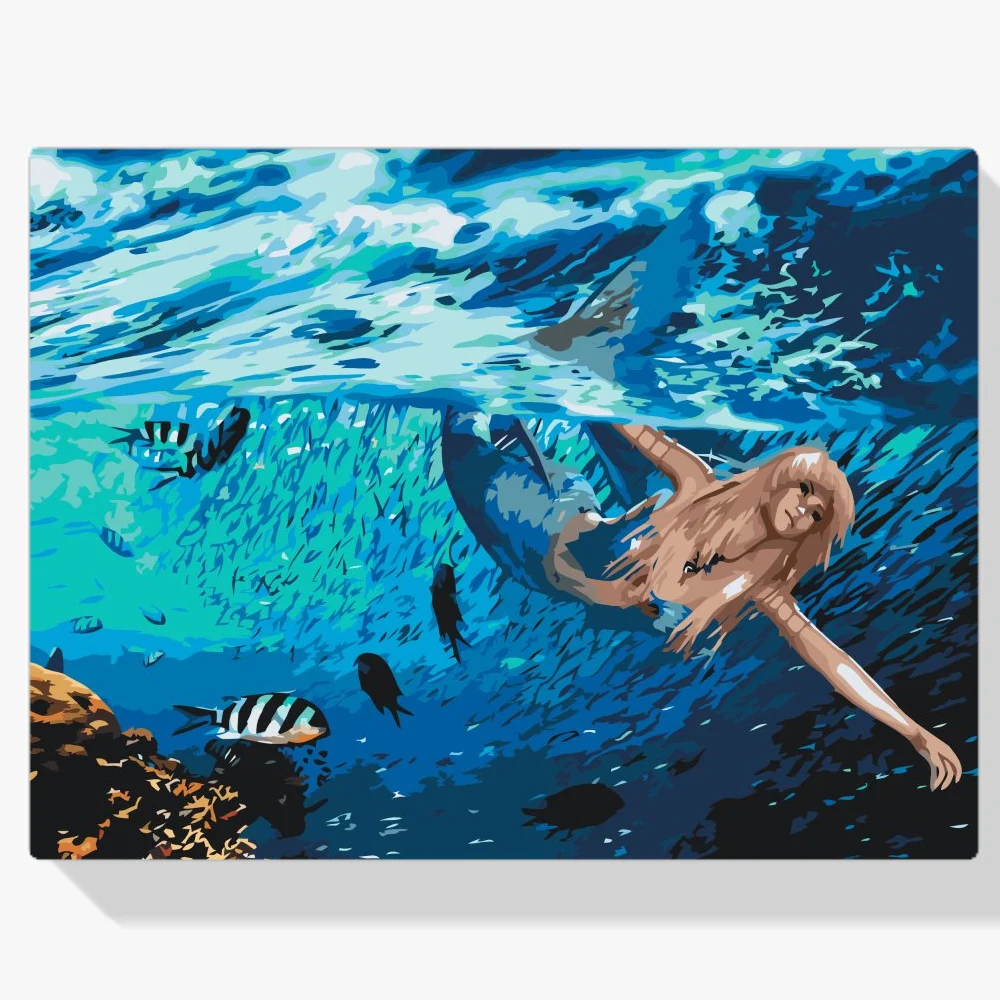 Pintura Diamante - Sirena nadando con peces