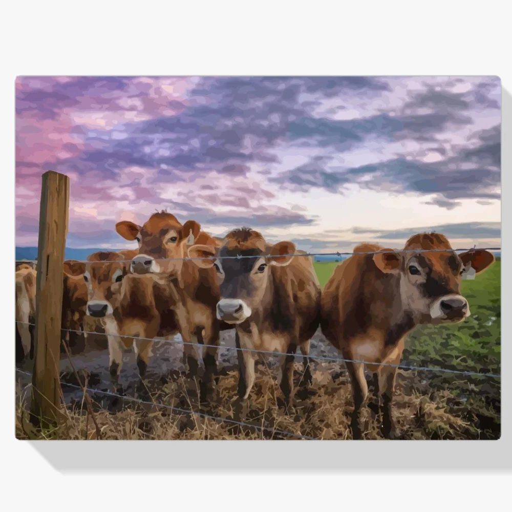 Pintura Diamante - Vacas al atardecer