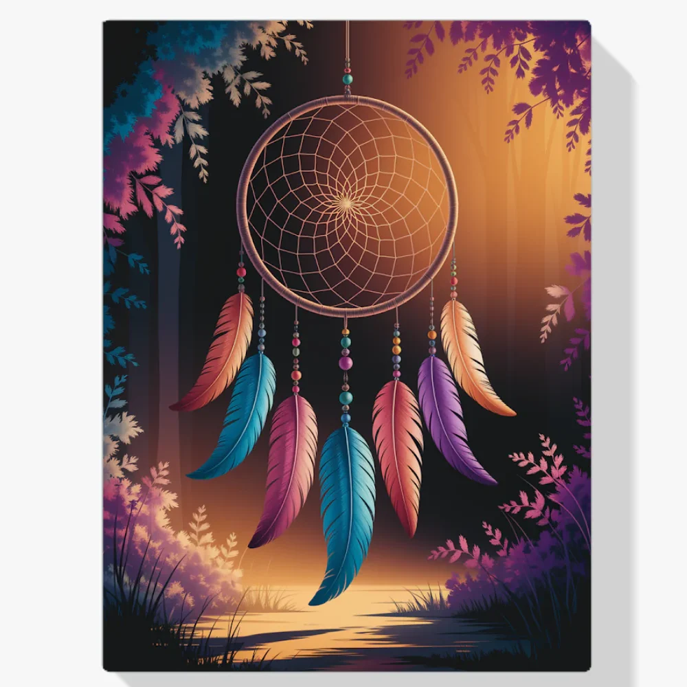 Pintura Diamante - Atrapasueños con plumas y abalorios