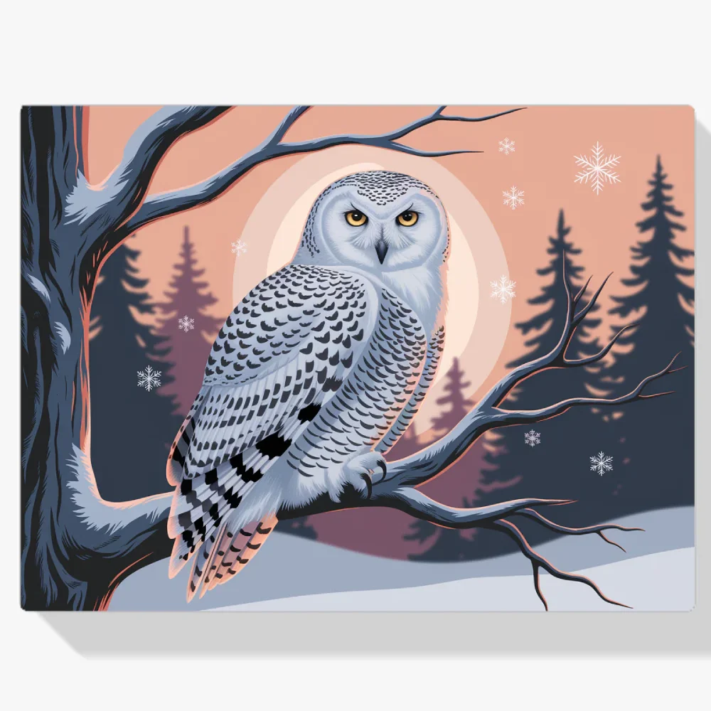 Pintura Diamante - Búho nival de penetrantes ojos amarillos