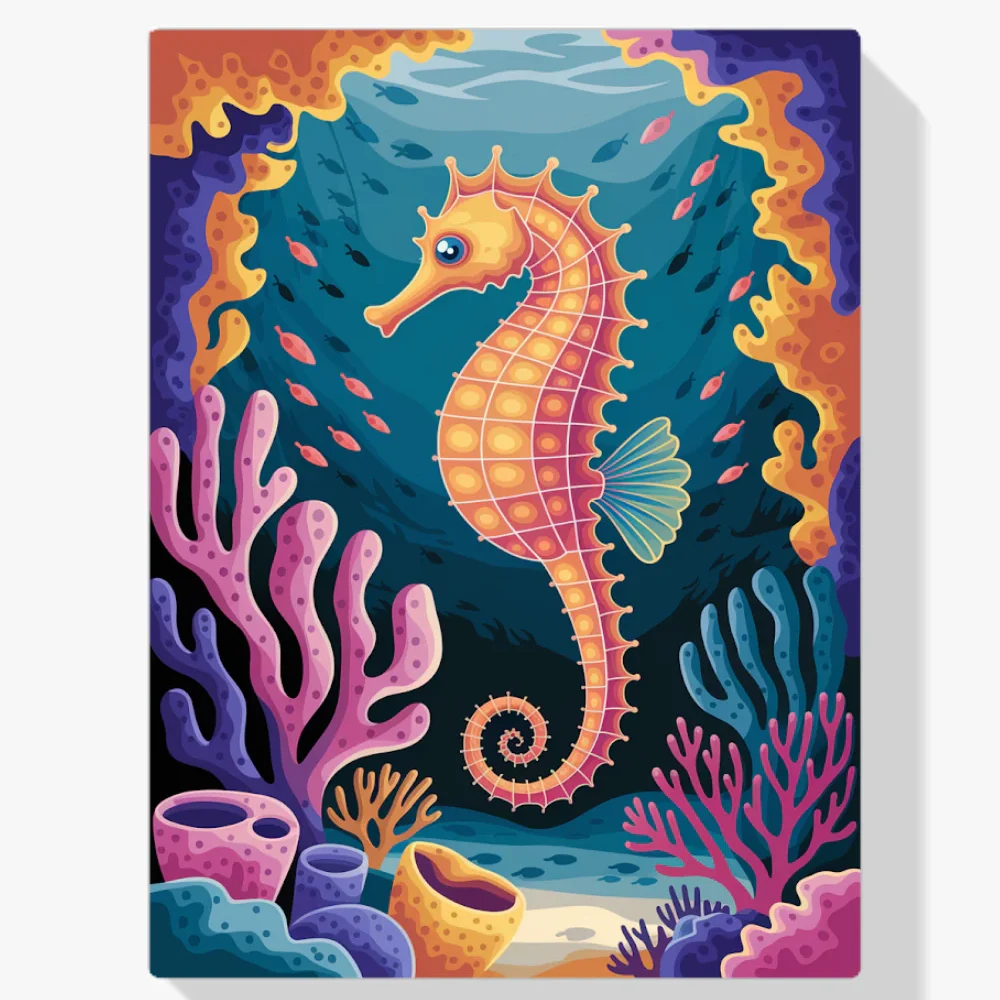 Pintura Diamante - Caballito de mar en un colorido arrecife de coral