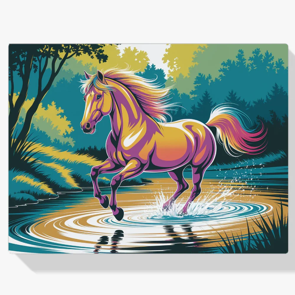Pintura Diamante - Caballo colorido galopa por el agua