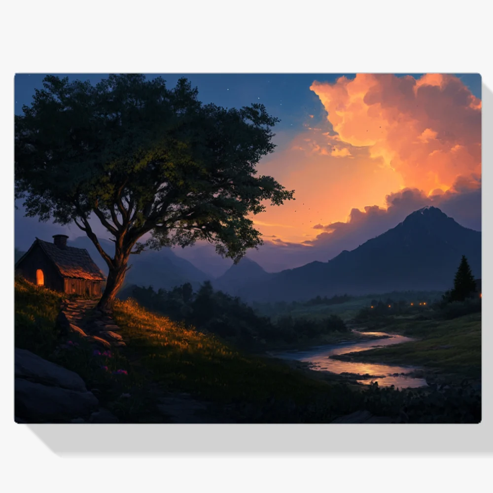 Pintura Diamante - Cabaña crepuscular