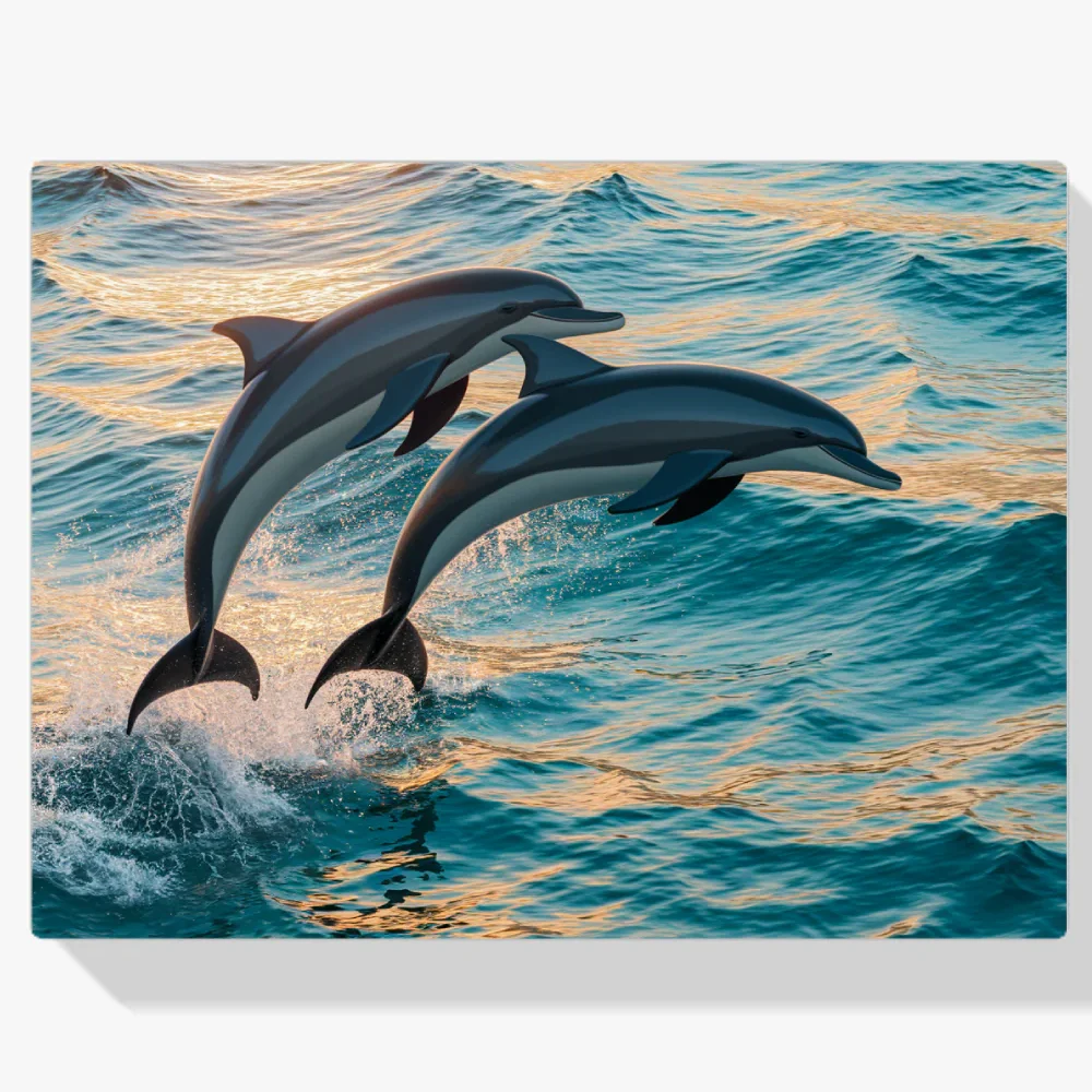 Pintura Diamante - Gracioso dúo de delfines saltando fuera del mar V2