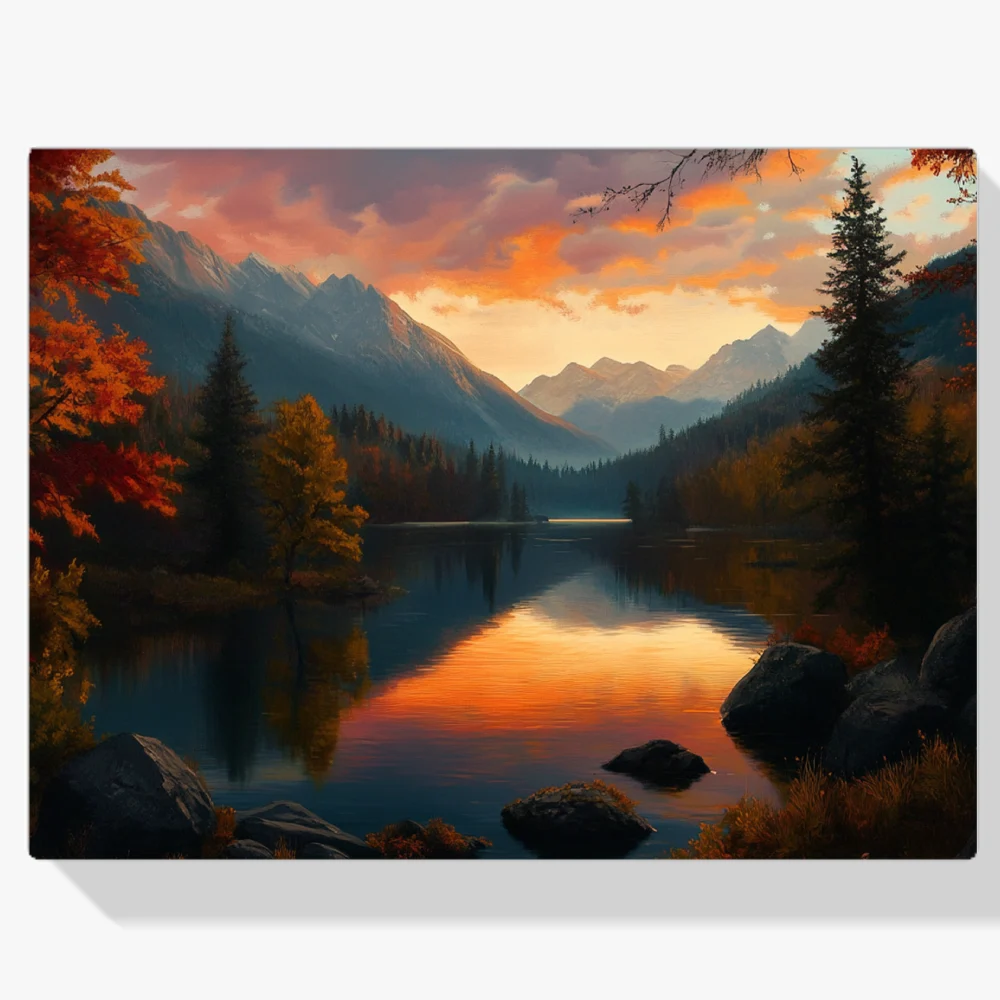 Pintura Diamante - Lago del atardecer dorado