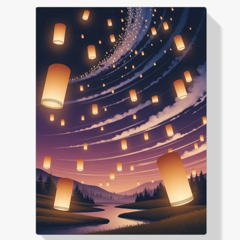 Pintura Diamante - Linternas brillantes flotando en el cielo nocturno