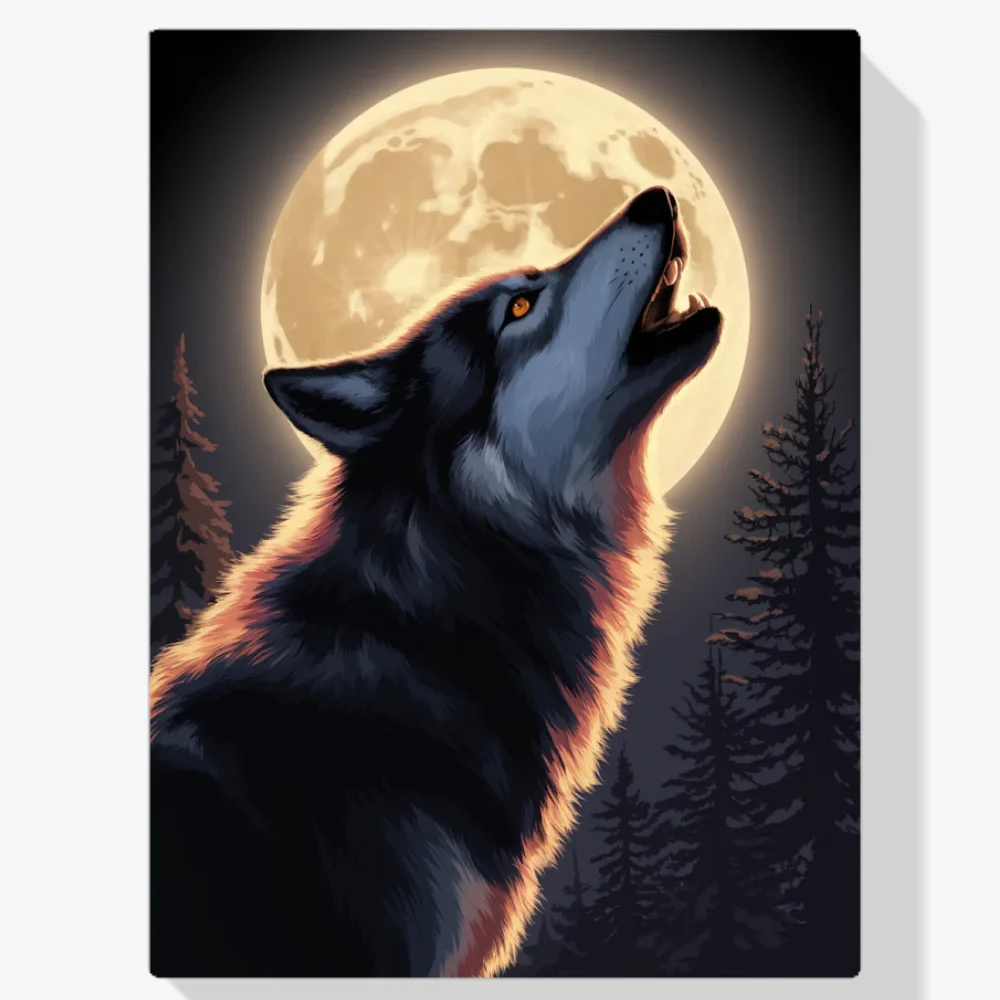 Pintura Diamante - Majestuoso lobo aúlla a la luna