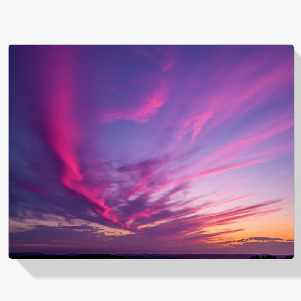 Pintura Diamante - Nubes moradas y rosas al atardecer