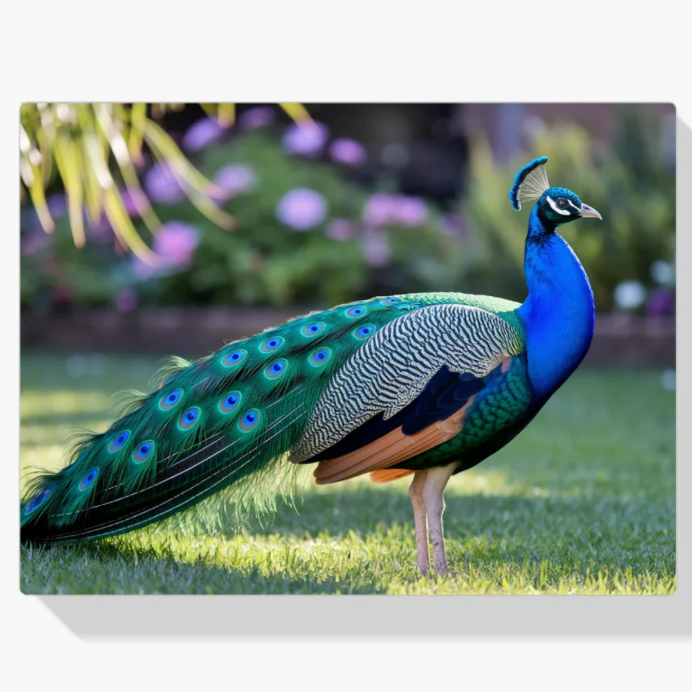 Pintura Diamante - Pavo real con plumas acampanadas en tonos joya