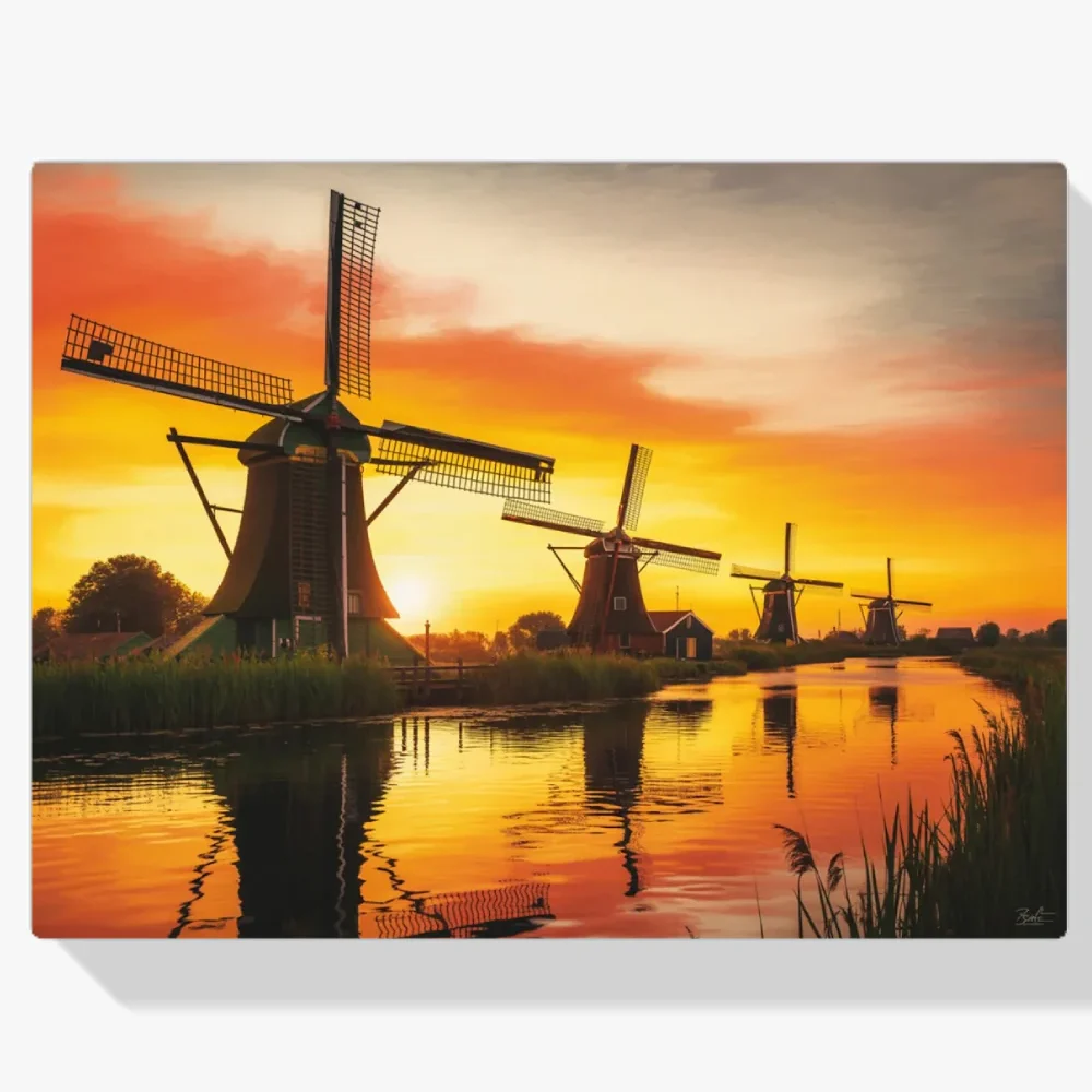 Pintura Diamante - Atardecer en los molinos de Kinderdijk