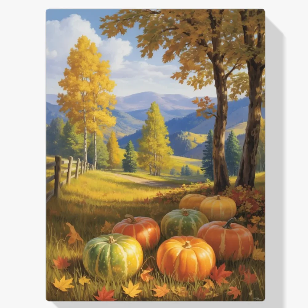 Pintura Diamante - Calabazas bajo el cielo otoñal