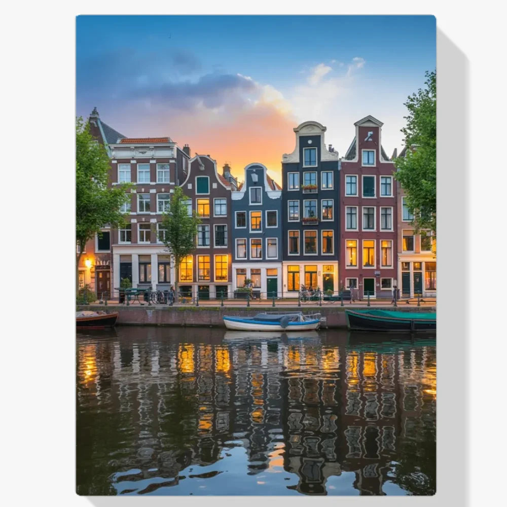 Pintura Diamante - Casas de los canales de Ámsterdam al atardecer