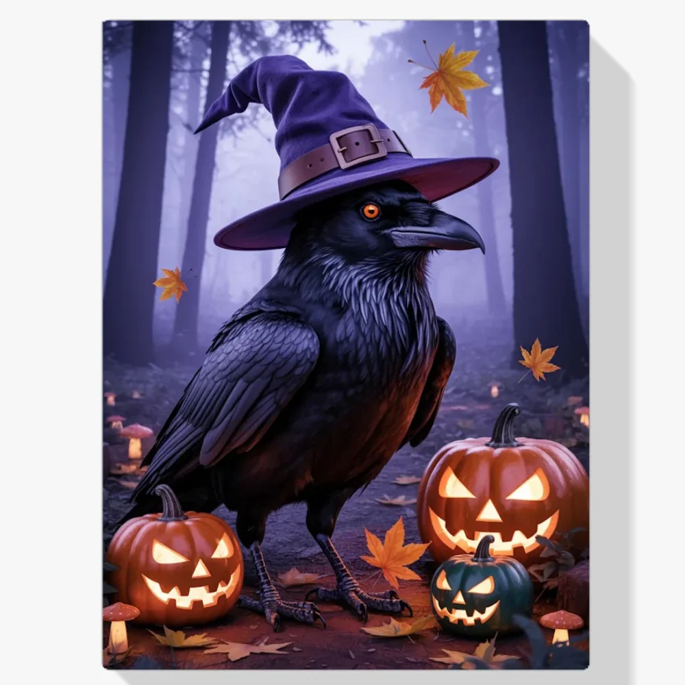 Pintura Diamante - Cuervo brujo con calabazas