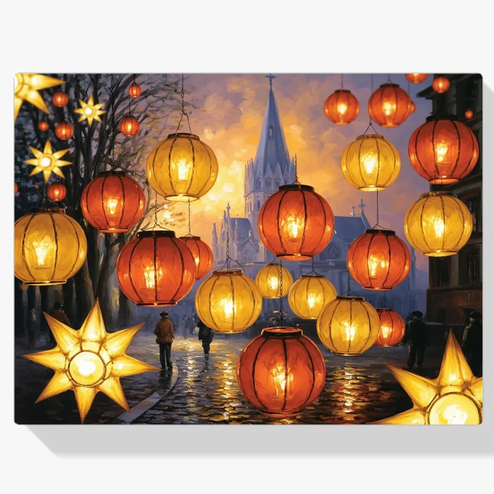 Pintura Diamante - Faroles de resplandor dorado