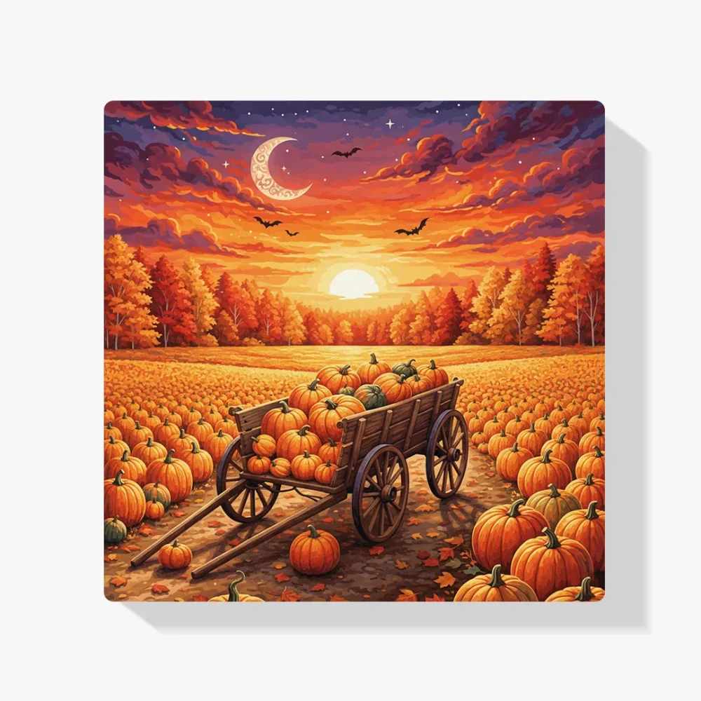 Pintura Diamante - Carro de calabazas al atardecer