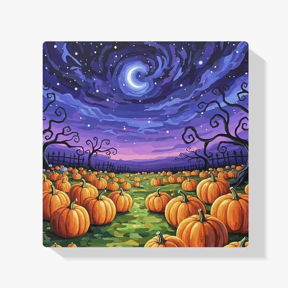 Pintura Diamante - Huerto de calabazas a medianoche