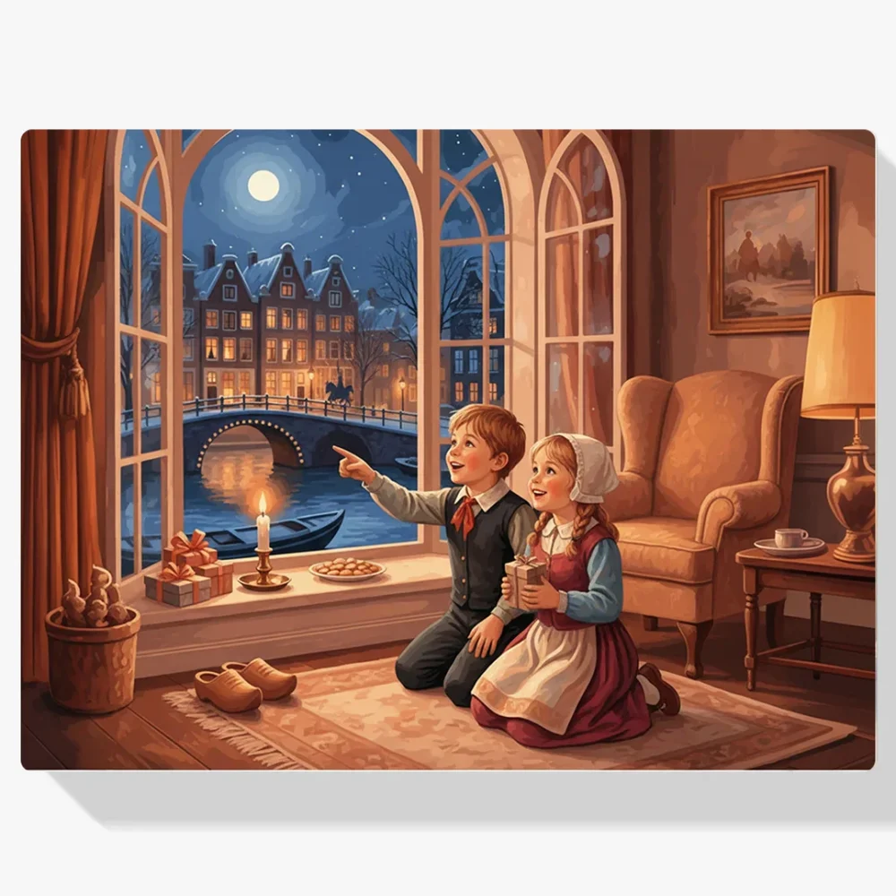 Pintura Diamante - Niños junto a la ventana