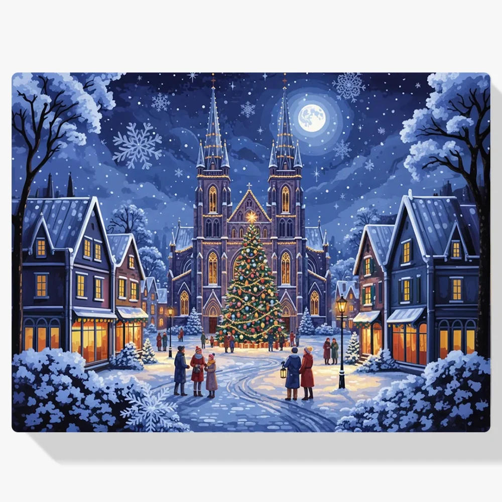 Pintura Diamante - Catedral invernal en Nochebuena