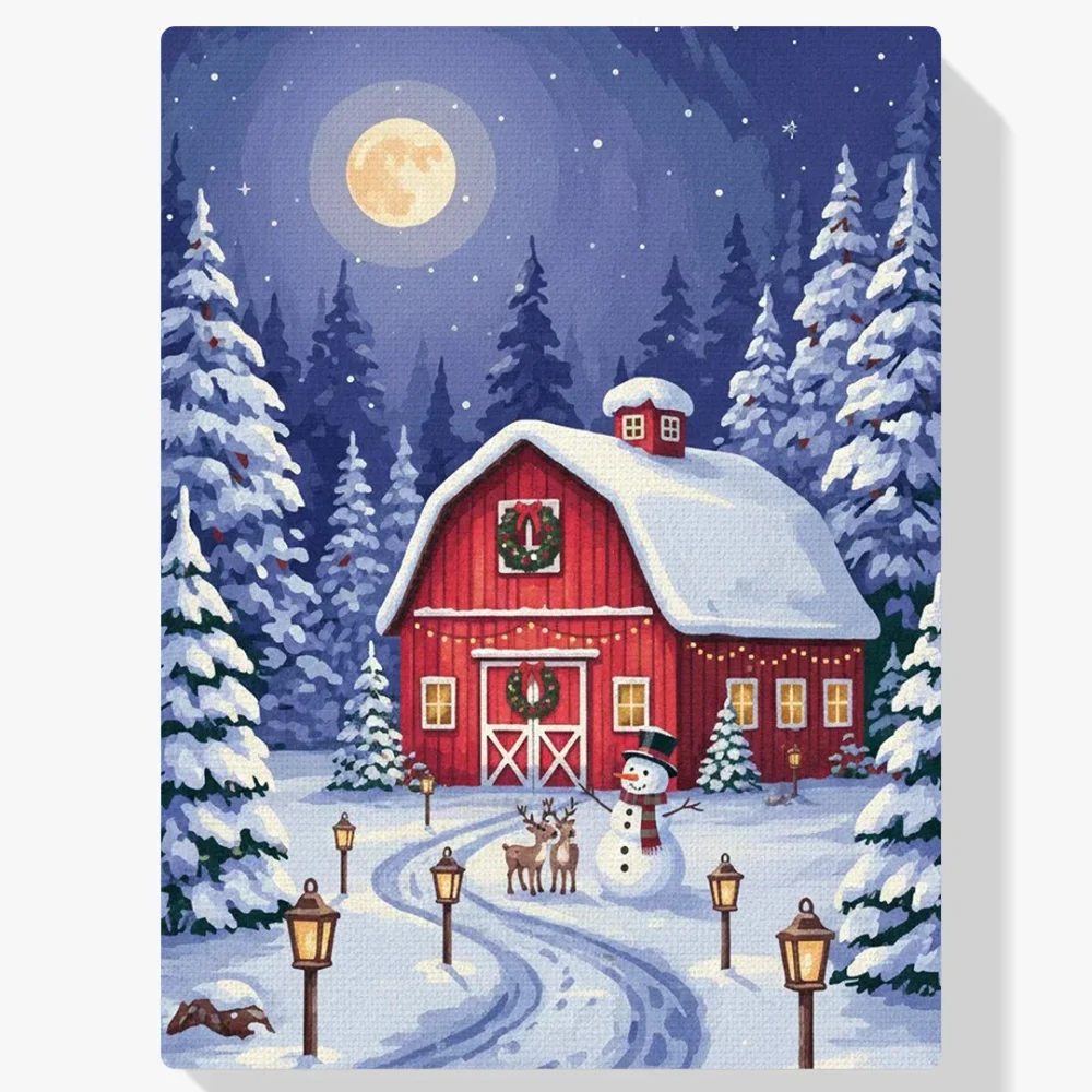 Pintura Diamante - El pequeño granero rojo de Navidad