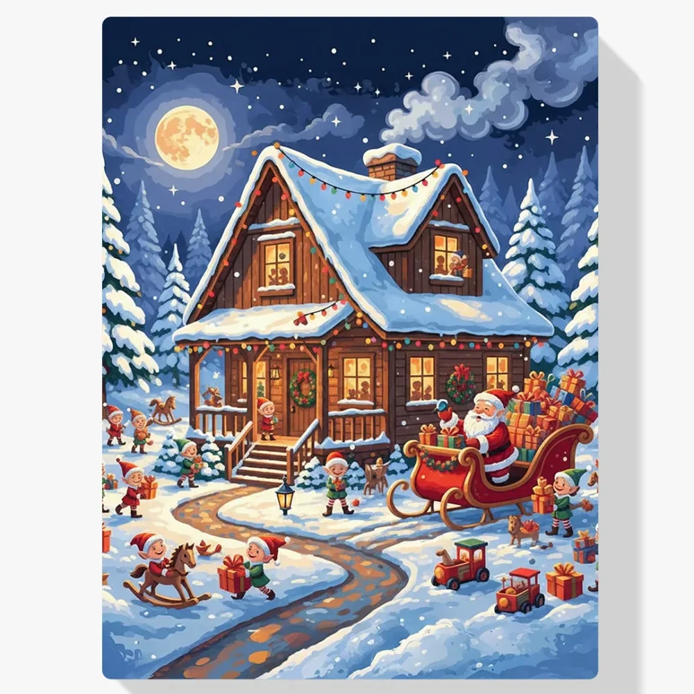 Pintura Diamante - El taller de Papá Noel en la nieve