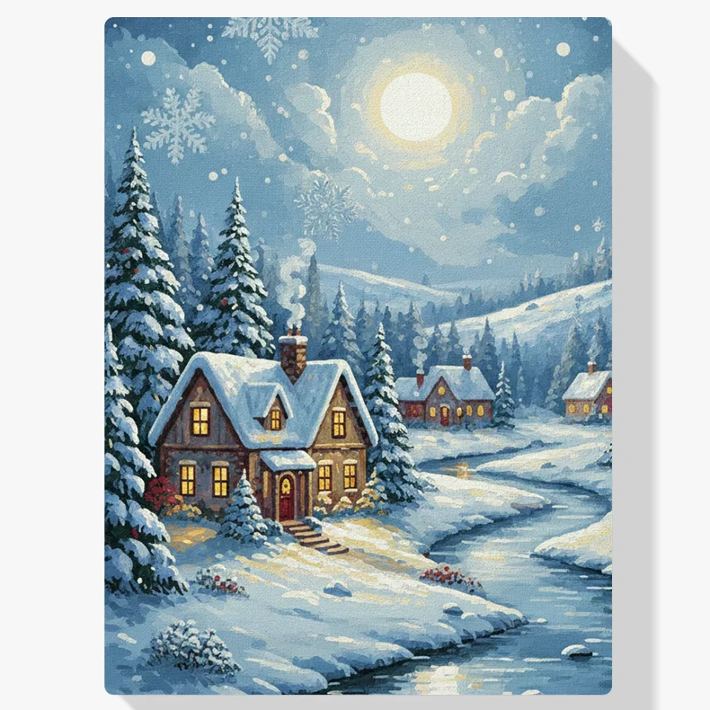 Pintura Diamante - Pueblo Nevado de Noche de Paz